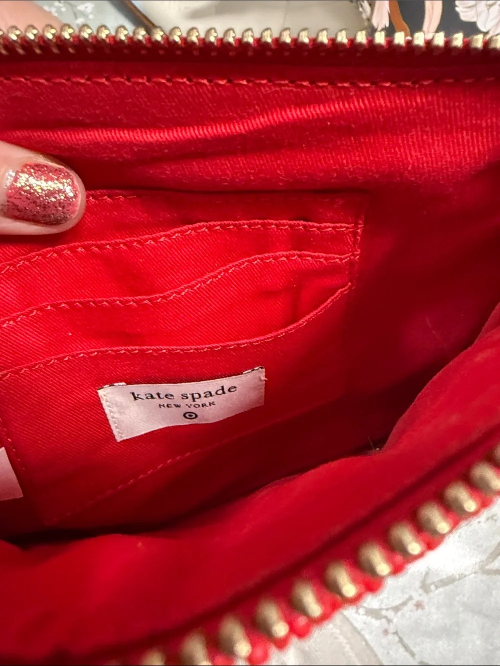 Nwt Kate Spade Red Beaded 'Going to Target' Zip large wallet Pouch card holder